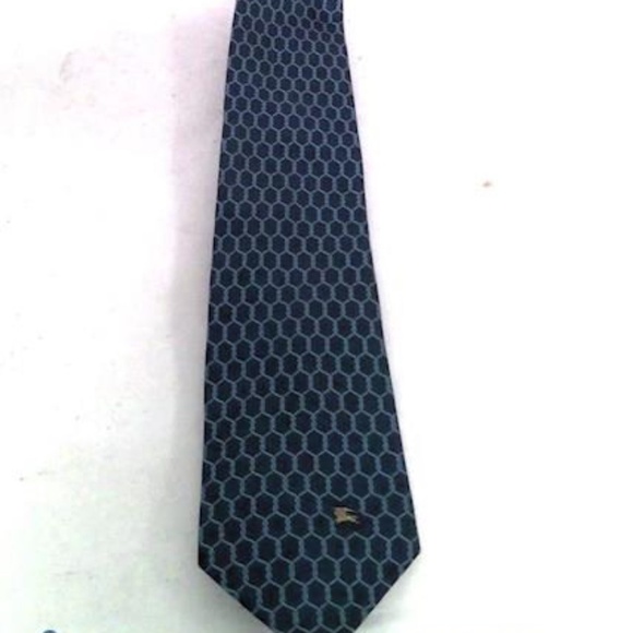 BURBERRY Men's Vintage Navy Blue Silk Necktie chain link - Picture 1 of 6
